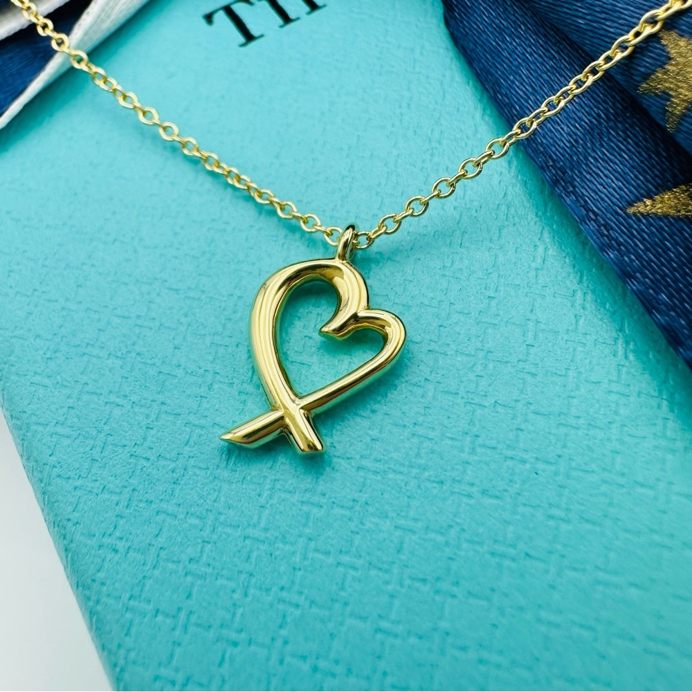 RARE Tiffany & Co. 18K Yellow Gold Loving Heart Floating Version Necklace w Box - Picture 4 of 9